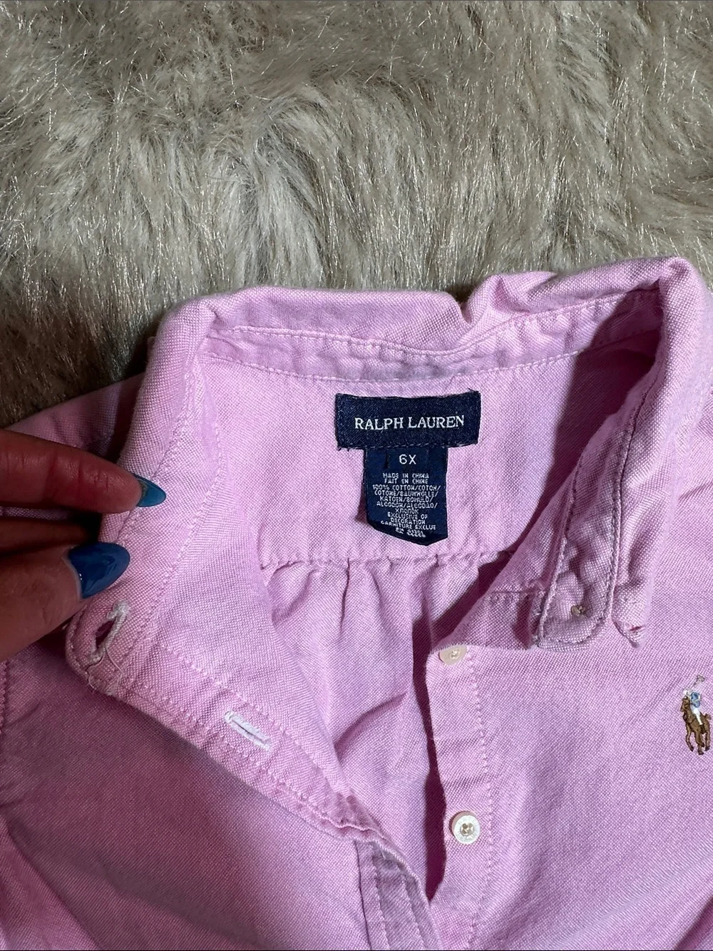 Ralph Lauren Light Pink Ruffle Collar Button Down Shirt